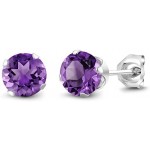 Gem Stone King Sterling Silver Round Purple Amethyst Women's Stud Earrings 6mm 1.50 Carat Total Weight