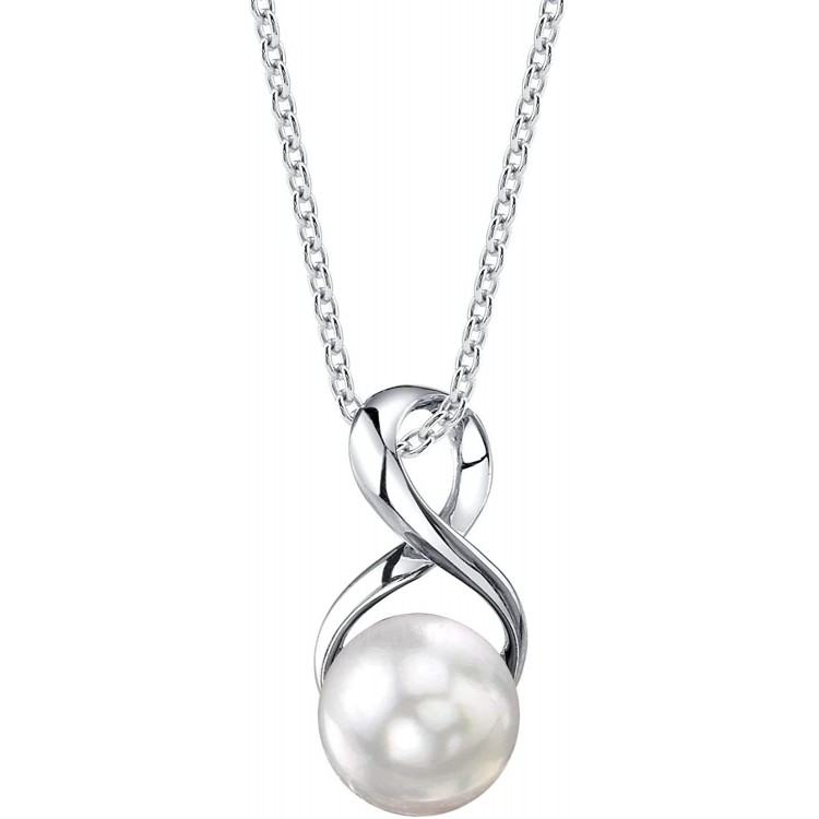 The Pearl Source Freshwater Cultured Pearl Pendant Necklace for Women with Sterling Silver Infinity Design