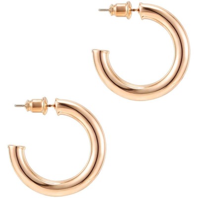 PAVOI 14K Gold Colored Lightweight Chunky Open Hoops | Gold Hoop Earrings for Women