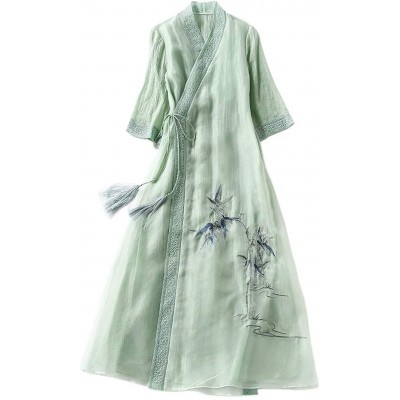 HangErFeng Everyday Dress Silk Organdy Embroidery Modified Cheongsam Chinese Cardigan Dress2169