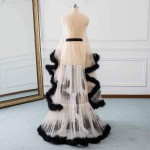 Changuan Sexy Illusion Long Lingerie Robe Nightgown Bathrobe Sleepwear Feather Bridal Robe Wedding Scarf