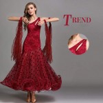 Zjx Modern Dance Skirt Big Swing Skirt Dress Waltz Pettiskirt Clothing Slant Shoulder Neck Sexy Practice Dance Clothes.