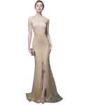 LILANPING Ladies Fashion Gown - Round Neck Slim Party Fishtail Hanging Neck Ball Wedding Dress (Gold) (Size : S)