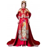 HangErFeng Wedding Dresses Peony Peacock Embroidered Bride Cheongsam Long-Tailed H762M