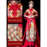 HangErFeng Wedding Dresses Peony Peacock Embroidered Bride Cheongsam Long-Tailed H762M