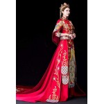 HangErFeng Wedding Dresses Peony Peacock Embroidered Bride Cheongsam Long-Tailed H762M