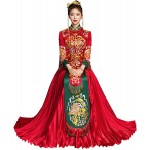 HangErFeng Chinese Wedding Dresses Embroidered Bride Tassel Red Cheongsam Suit