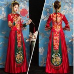 HangErFeng Chinese Wedding Dresses Embroidered Bride Tassel Red Cheongsam Suit