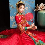 HangErFeng Chinese Wedding Dresses Embroidered Bride Tassel Red Cheongsam Suit