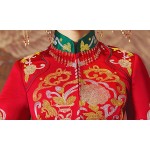 HangErFeng Chinese Wedding Dresses Embroidered Bride Tassel Red Cheongsam Suit