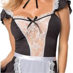 Cosplay Costumeladies Sexy French White Black Maid Lingerie Costume Mesh Sheer Temptation Mini Lace Dress Skimpy Erotic Outfit for Women-L