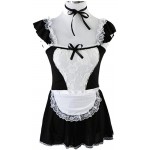 Cosplay Costumeladies Sexy French White Black Maid Lingerie Costume Mesh Sheer Temptation Mini Lace Dress Skimpy Erotic Outfit for Women-L