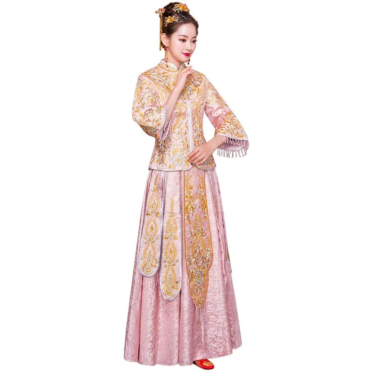 HangErFeng Chinese Wedding Dresses Embroidered Bride Embroideries Tassel Cheongsam Suit