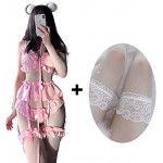 ZXCDR-140 Lolita Women Sexy Lingerie Set Cute White Ruffles Lace Ladies Kawaii Babydoll Soft Girl Black Pajamas Cosplay Costumes Gifts (Color : Black with Stocking, Size : L(65-75kg))