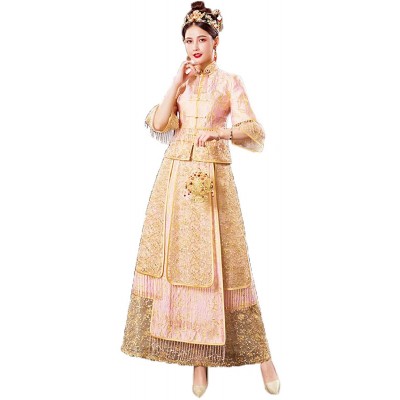 HangErFeng Chinese Wedding Tang Costume Suit Dresses Embroidered Bride Tassels Cheongsam