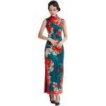 HangErFeng Qipao Silk Chinese Element Pattern Traditional Printing Sleeveless Cheongsam