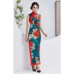 HangErFeng Qipao Silk Chinese Element Pattern Traditional Printing Sleeveless Cheongsam