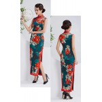 HangErFeng Qipao Silk Chinese Element Pattern Traditional Printing Sleeveless Cheongsam