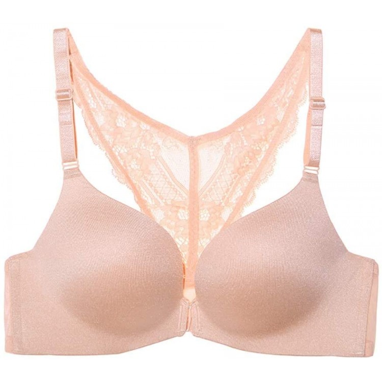 LONGLONG Ms Thin Mold Cup Underwear Bra Without Steel Ring V-Shaped Lace Gathered Small Chest Bra (Color : Skin Tone, Size : C80)