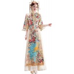 HangErFeng Dress Chinese Wedding Bride Embroideries Peacock Cheongsam Classical Tassel