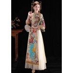 HangErFeng Dress Chinese Wedding Bride Embroideries Peacock Cheongsam Classical Tassel