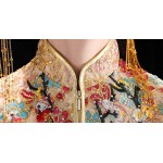 HangErFeng Dress Chinese Wedding Bride Embroideries Peacock Cheongsam Classical Tassel