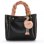Flamingo, Women' Cowhide Bags, All-Match Large-Capacity Handbag Shoulder Messenger Hand Bucket Bag, Playful Chic Braid Handle (Color : Black)