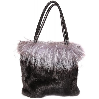 URSFUR Real Mink Fur Handbag Top Handle Women's Bucket Bags with Fox Fur Trim