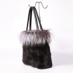 URSFUR Real Mink Fur Handbag Top Handle Women's Bucket Bags with Fox Fur Trim