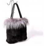 URSFUR Real Mink Fur Handbag Top Handle Women's Bucket Bags with Fox Fur Trim