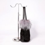 URSFUR Real Mink Fur Handbag Top Handle Women's Bucket Bags with Fox Fur Trim