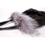 URSFUR Real Mink Fur Handbag Top Handle Women's Bucket Bags with Fox Fur Trim