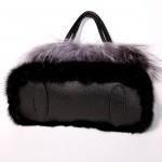 URSFUR Real Mink Fur Handbag Top Handle Women's Bucket Bags with Fox Fur Trim