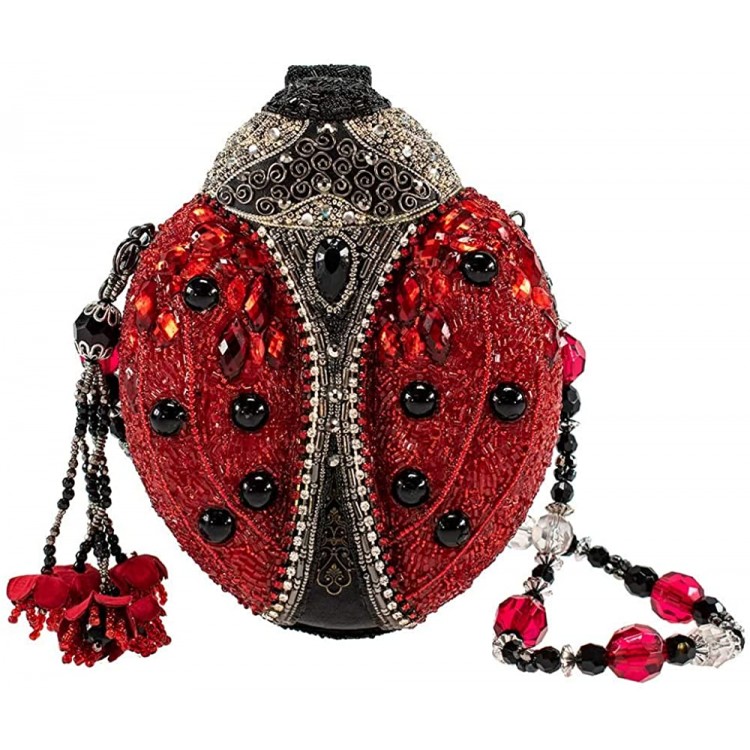 Mary Frances Hand Beaded Bejeweled Lady Bug Red Black Convertible Clutch Handbag Shoulder Bag