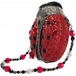 Mary Frances Hand Beaded Bejeweled Lady Bug Red Black Convertible Clutch Handbag Shoulder Bag