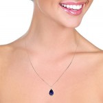 Galaxy Gold 14k 20&quot; White Gold 4.65 Carat Teardrop Natural Sapphire Pendant Necklace