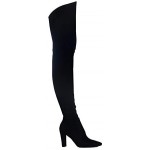 Shoe'N Tale Women Stretch Suede Chunky Heel Thigh High Over The Knee Boots