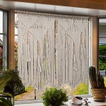 Large Macrame Wall Hanging 43.3" × 39.4" Boho Tapestry Woven Wall Decor- Cotton Tassel Macrame Curtain Beige Chic Bohemian Wall Art for Home Living Room Bedroom Dorm Wedding (Includes Hanging Rod)