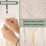 Large Macrame Wall Hanging 43.3" × 39.4" Boho Tapestry Woven Wall Decor- Cotton Tassel Macrame Curtain Beige Chic Bohemian Wall Art for Home Living Room Bedroom Dorm Wedding (Includes Hanging Rod)