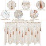 EISKBC Macrame Wall Hanging, Large Macrame Tapestry Curtains with Wood Beads, Boho Woven Tassel Tapestry, Above Bed Wall Decor for Bedroom Teen Girl, Minimalist Design (White)