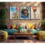 3 Pcs Street Wall Art Modern Abstract Pictures Poster Prints Wall Decor Artist Blue Color Print Canvas Painting for Living Room Bedroom Bathroom Office Home Decorations Unframed