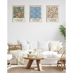 UPWOIGH Framed Wall Art,30x40CM William Morris Wood Canvas Wall Art,Cotton Pattern Vintage Poster Wall Decor Aesthetic for Living Room Bedroom, Colorful Plants Flowers Neutral Wall Decor Set of 3 Gift