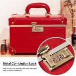 urecity Portable Retro Leather Makeup Train Case Cosmetic Organizer Case Leather Storage Box with Combination Lock (12.5", Red Crocodile)