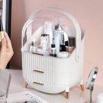 Makeup Storage Organizer Fashion Big Capacity - Storage Box Waterproof Dustproof Bathroom Desktop Beauty Makeup Organizer (White)