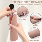 Travel Make-up Brush Holder Organizer Stand-Up Makeup Brush Pouch Silicone Zipper Closure Cosmetic Case Portable and Waterproof Travel Case for Toiletry Makeups Gift (Khaki)