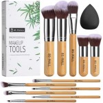 BS-MALL Makeup Brush Set 11Pcs Bamboo Synthetic Kabuki Brush Set Foundation Powder Blending Concealer Eye shadows Blush Cosmetics Brushes with Organizer Bag & Makeup Sponge…