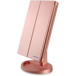 WEILY Lighted Makeup Mirror,Tri-fold Vanity Mirror with 1X/2X/3X Magnification Mirrors,21 Natural LED Nights and Touch Screen,Chargeable Travel Cosmetic Mirror for Desktop(Rose Gold)