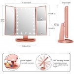 WEILY Lighted Makeup Mirror,Tri-fold Vanity Mirror with 1X/2X/3X Magnification Mirrors,21 Natural LED Nights and Touch Screen,Chargeable Travel Cosmetic Mirror for Desktop(Rose Gold)