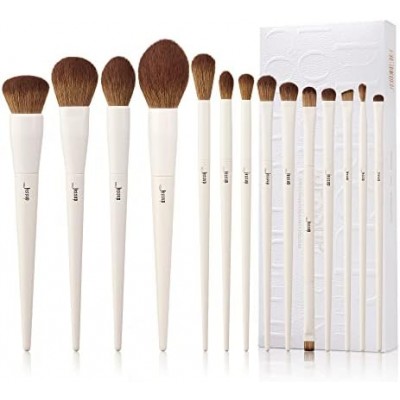 Jessup Makeup Brushes 14Pcs Makeup Brush Set Premium Synthetic Powder Foundation Contour Blush Concealer Eye Shadow Blending Liner Make Up Brush Kit Light Grey T329