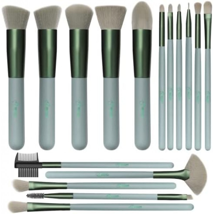 Makeup Brushes Makeup Brush Set - 16 Pcs BESTOPE PRO Premium Synthetic Foundation Concealers Eye Shadows Make Up Brushes set (Matte green)